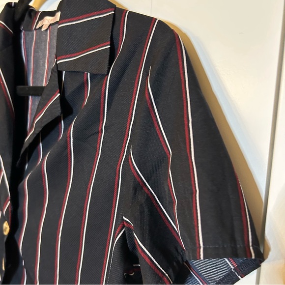 LOTTIE MOSS NAVY COLLARED BUTTON UP WITH RED AND WHITE STRIPES SIZE MEDIUM - Picture 5 of 14
